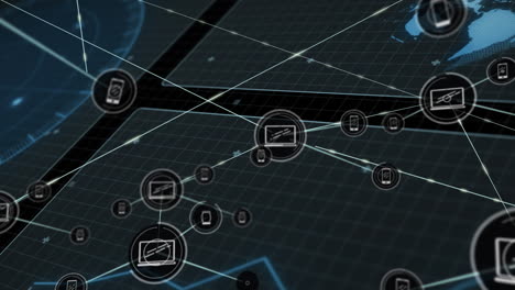 animación del procesamiento de datos y la red de conexiones sobre fondo negro