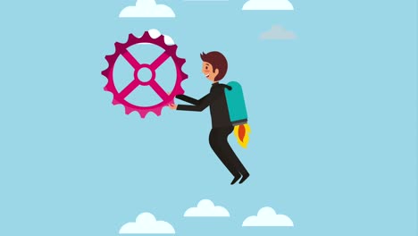 el crecimiento del hombre de negocios volador y comenzar