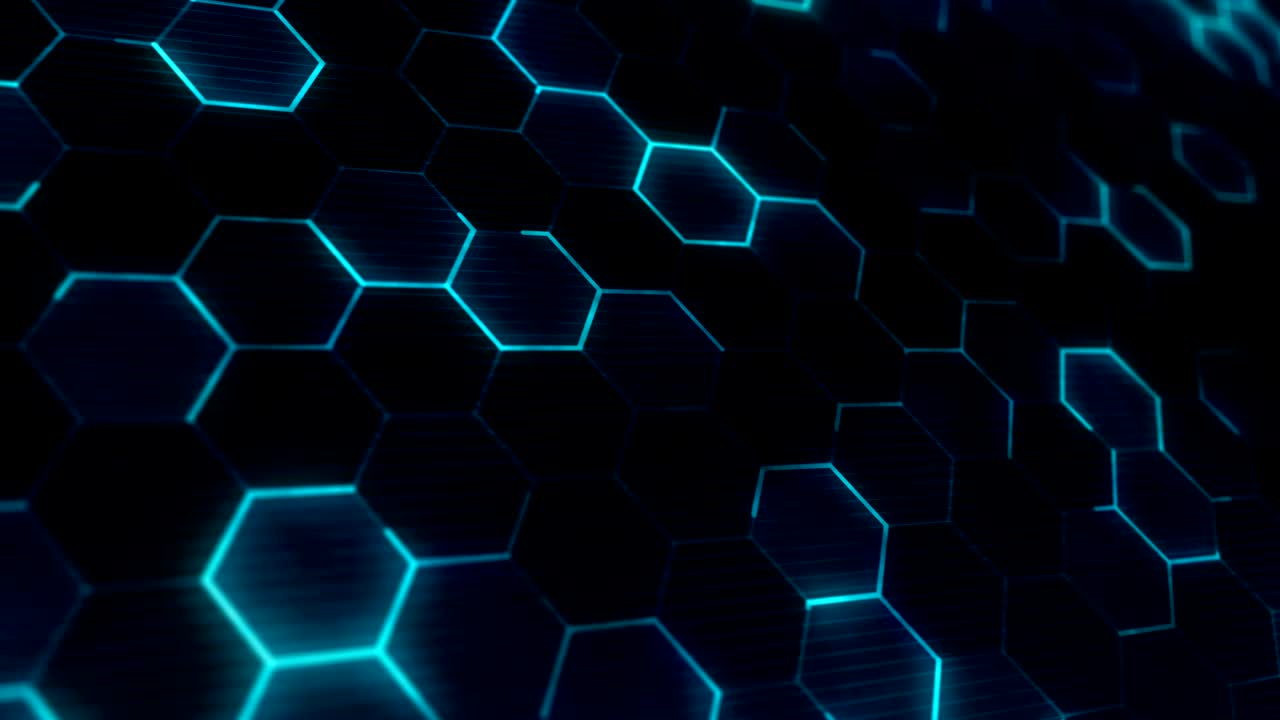 cuadrícula futurista con textura hexagonal. vista de la cámara de primer plano. bucle sin costuras.