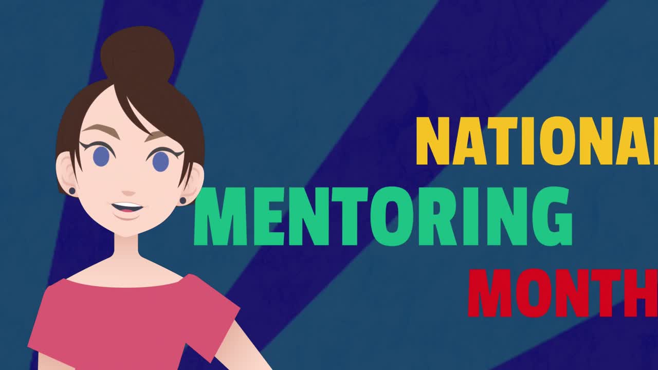 국가 멘토링 달 텍스트에 대해 이야기하는 여성의 애니메이션