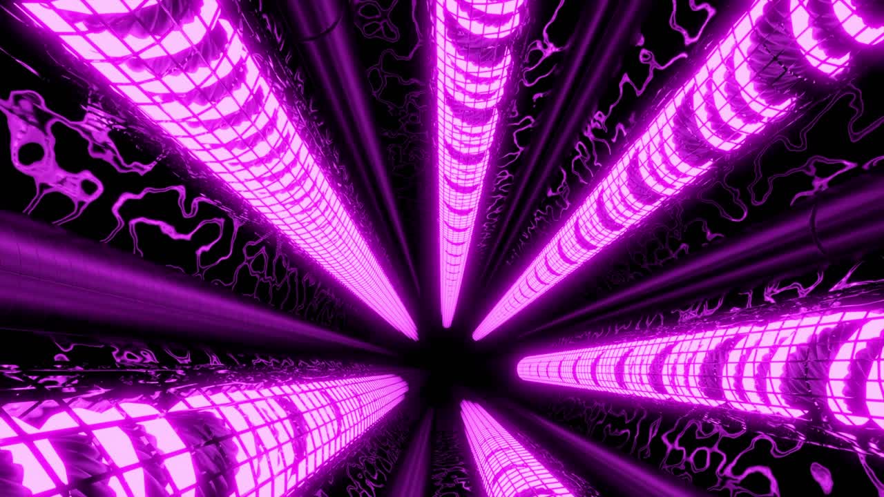 túnel 3d abstracto con luces de neón púrpura brillantes