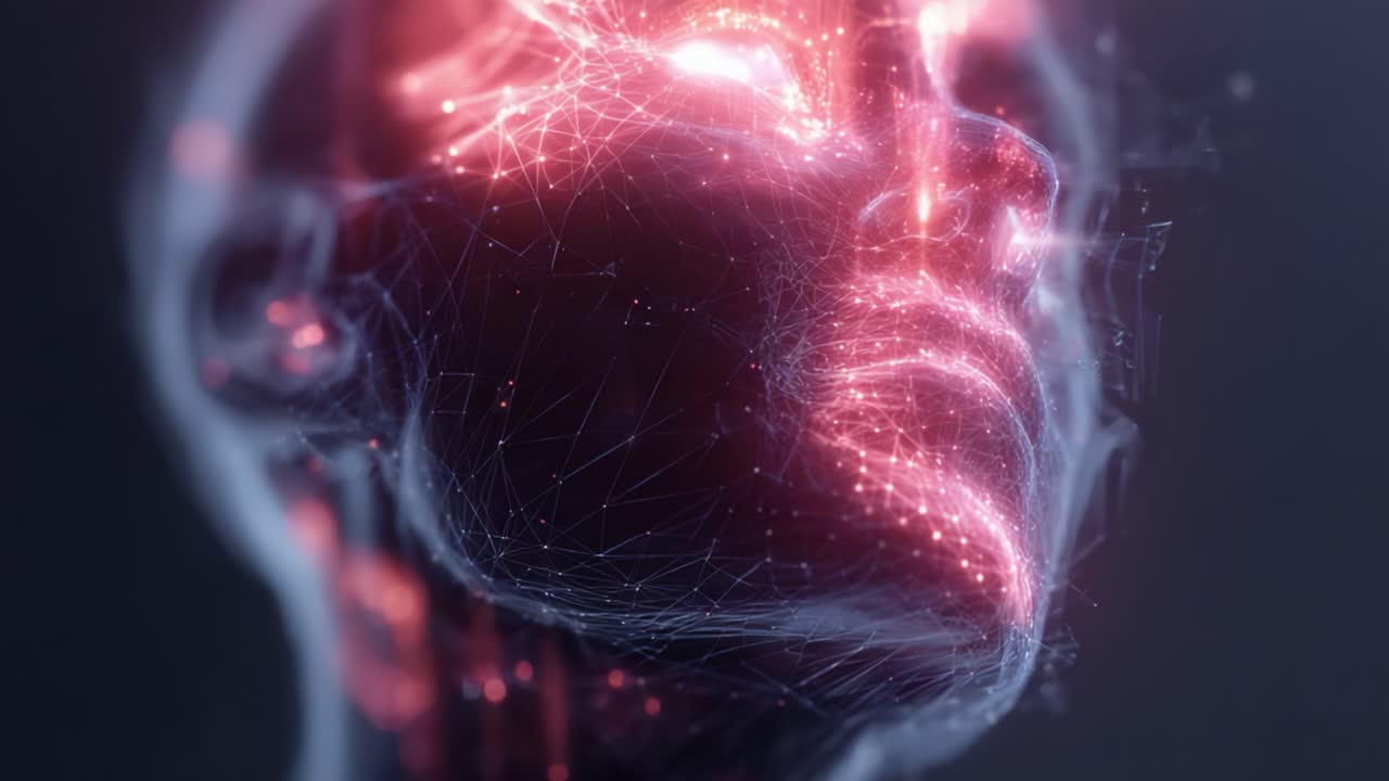 An Intricate Depiction of a Digital Human Face, Illuminated by a Network of Glowing Connections, Representing the Fusion of Technology and Humanity