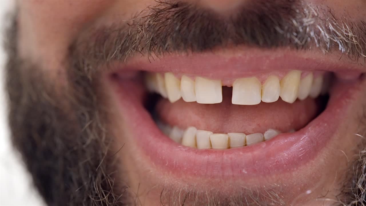 Close-Up of a Man’s Clean Teeth: Detailed Oral Hygiene