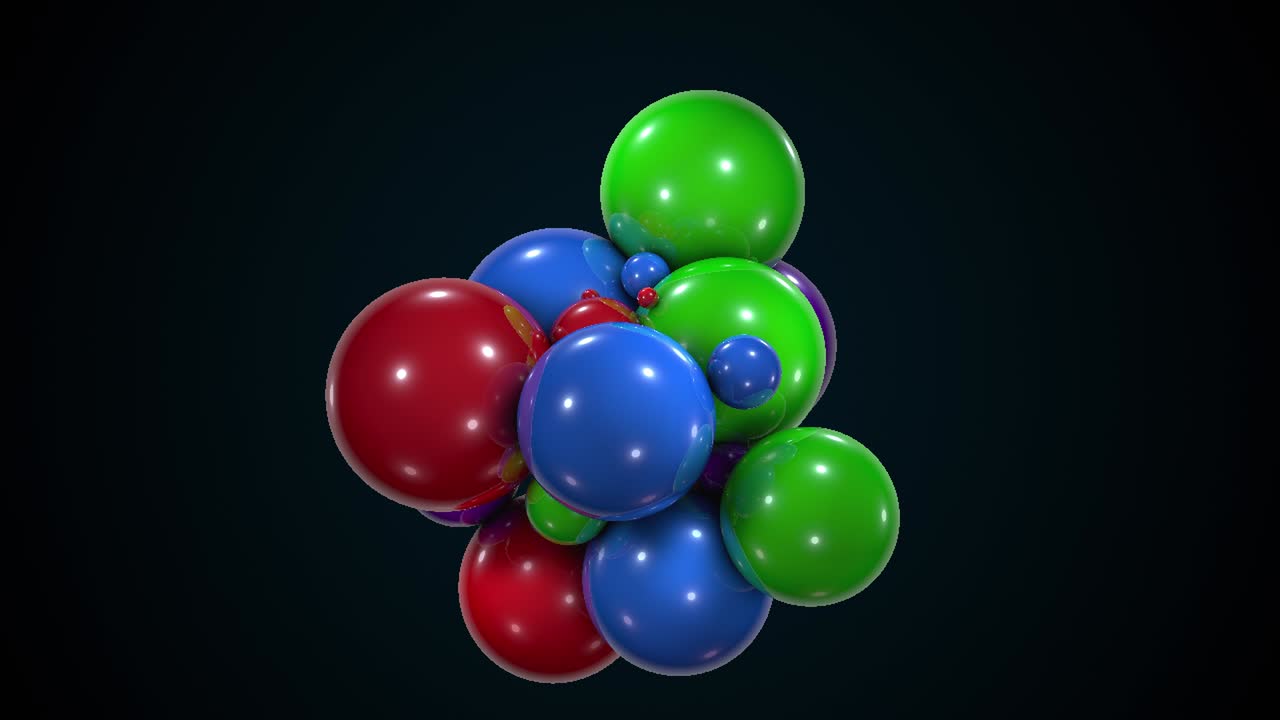 un montón de coloridas esferas caóticas. la computadora generó forma abstracta de bolas grandes y pequeñas. fondo de renderización 3d