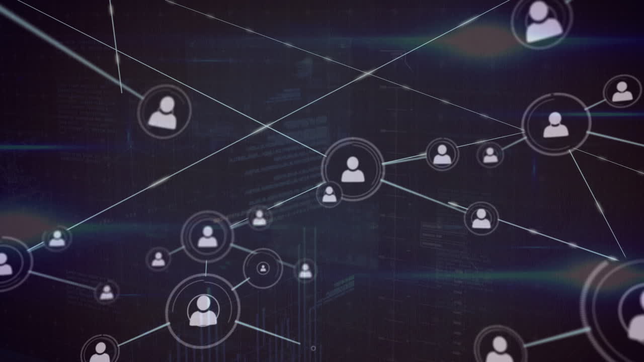 Animation of network of connections and lights over navy background