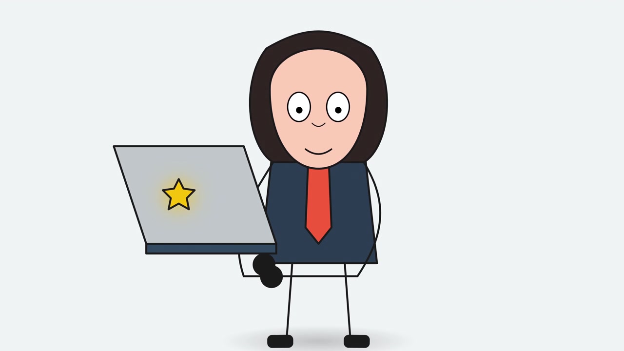 Animated Stick Figure Character Working on a Laptop