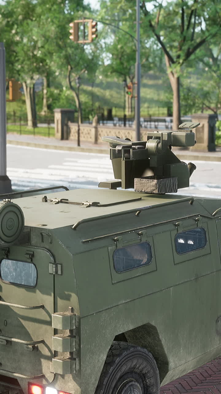 бронированная военная машина в большом городе