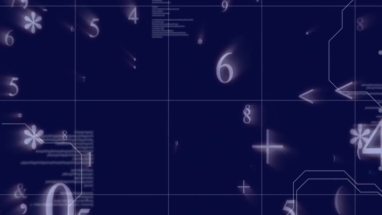 Mathematical symbols and data processing against blue background
