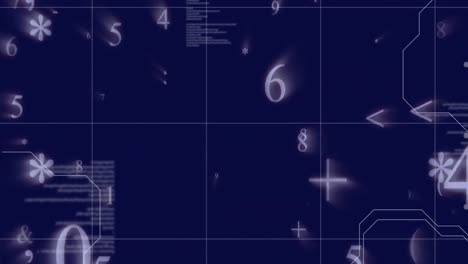 símbolos matemáticos y procesamiento de datos contra un fondo azul