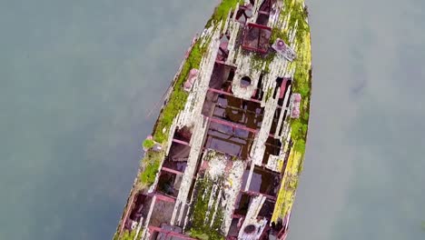 Aerial-Drone-View-Of-Old-Shipwreck-in-Motueka,-Nelson,-New-Zealand