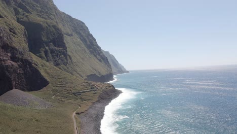 beautiful aerial or drone shot along the coast of madeira island in portugal