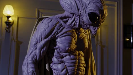 alien costume in a home interior