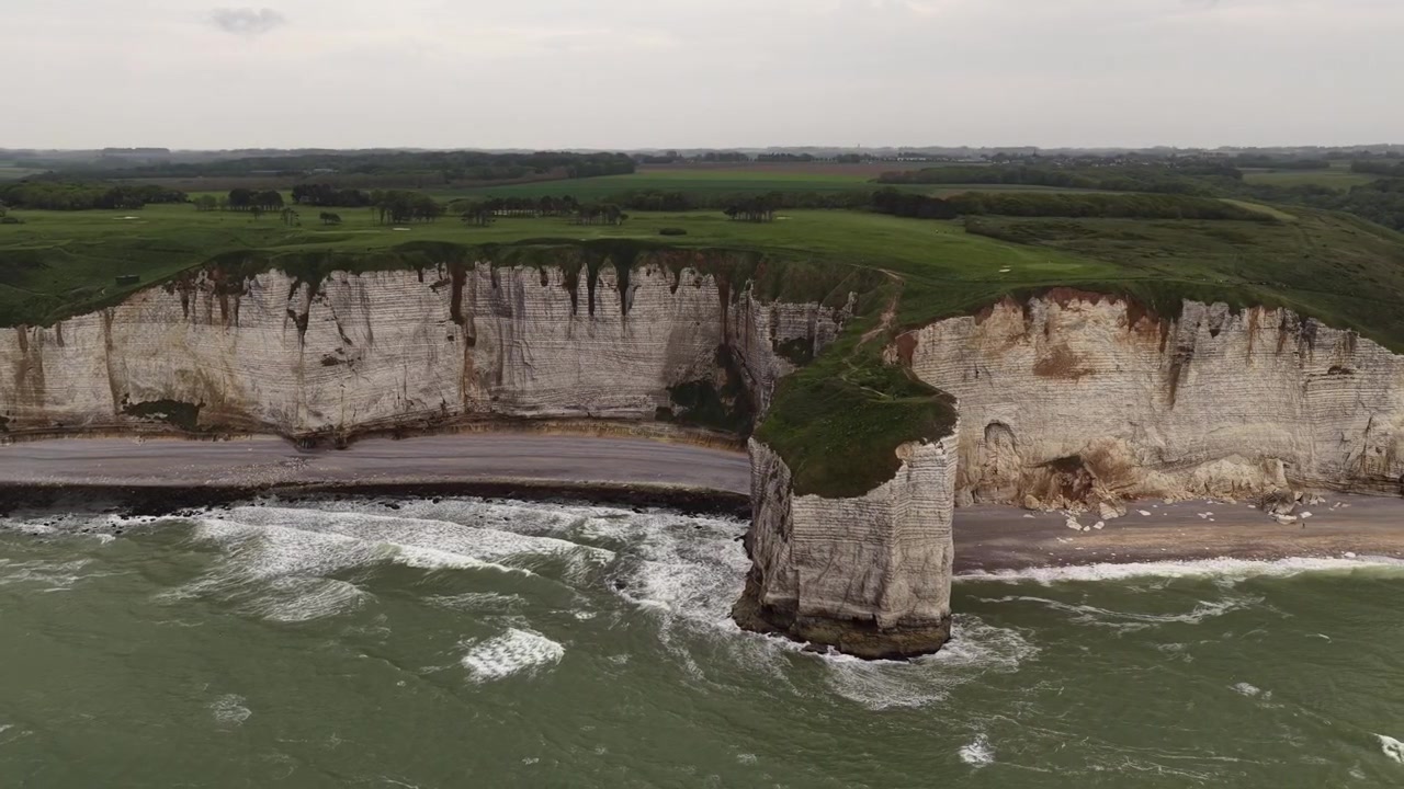 Cliffs of Étretat in Normandy, France Alabaster Coast English Channel, aerial drone