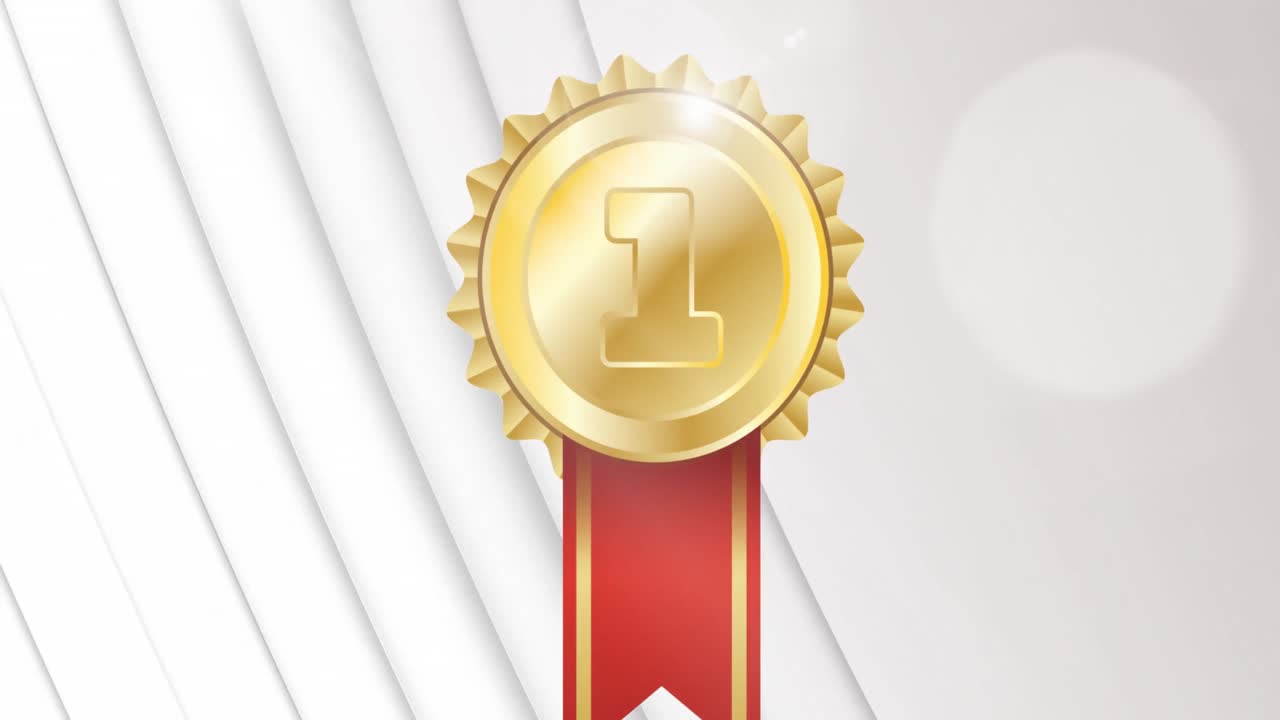animación del número uno en la medalla de oro sobre rayas blancas