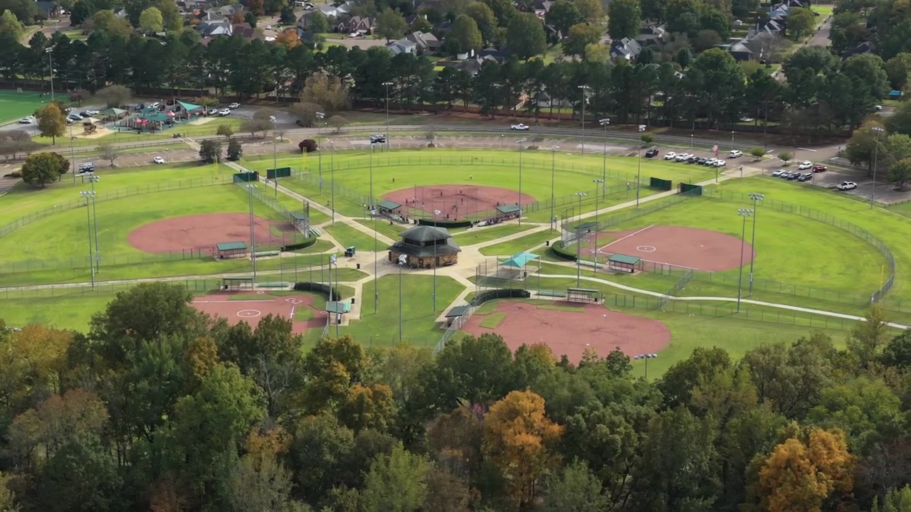 アメリカ合衆国テネシー州コリヤービルにあるW.C.ジョンソン公園野球・ソフトボール複合施設の空撮