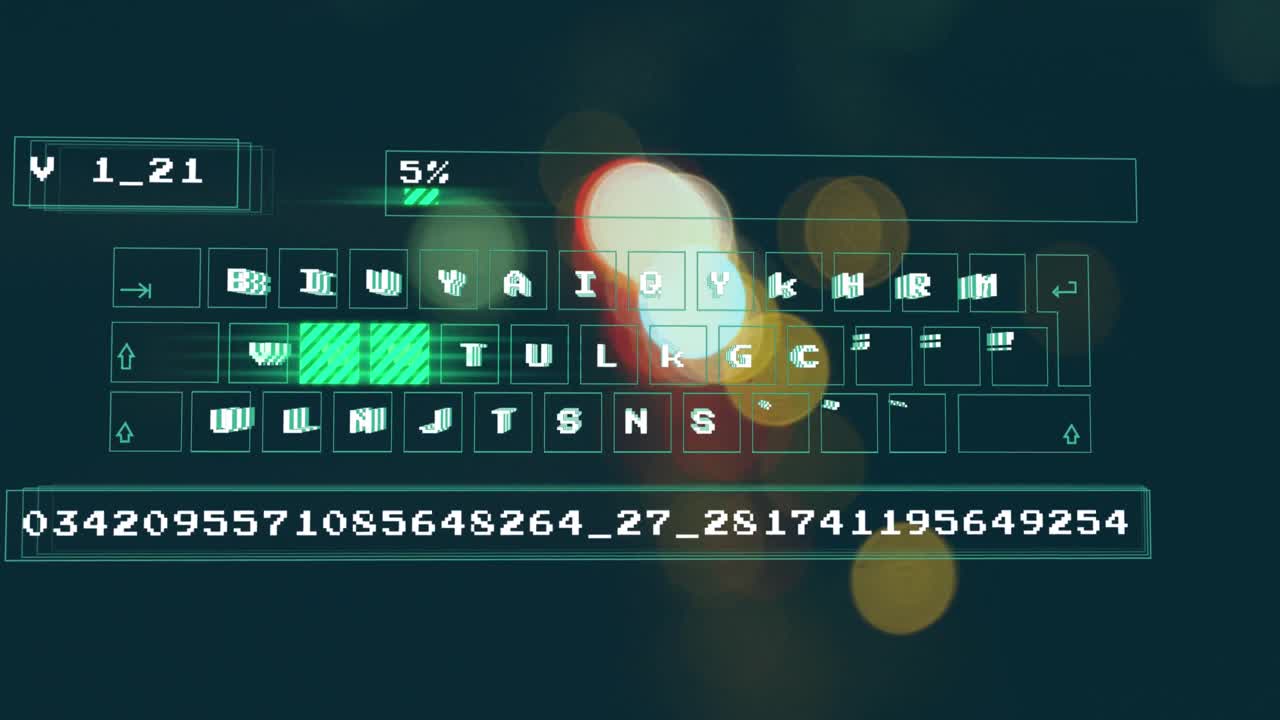animación de números, barra de carga y patrón abstracto que se mueve en letras, luces de vehículos borrosos