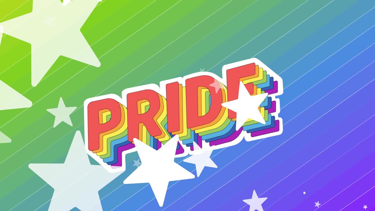 무지개 배경 에 있는 자존심 과 별 들 의 애니메이션