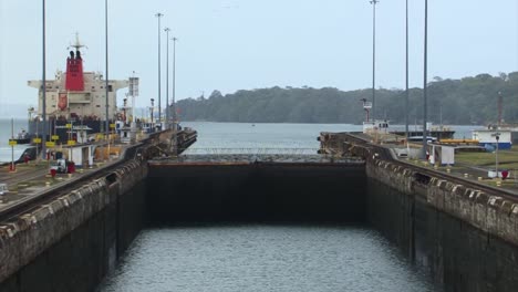 last chamber of the gatun locks, panama canal