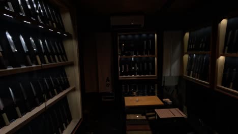 showcase of knives in a kyoto store