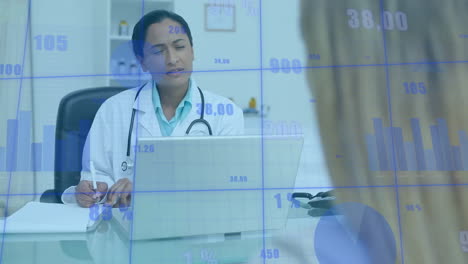 animation of data processing over asian male doctor