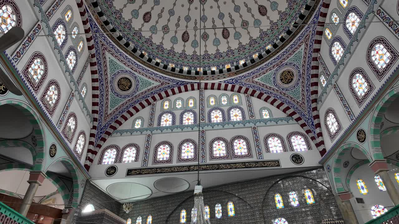 Interior of a Mosque with Dome and Stained Glass