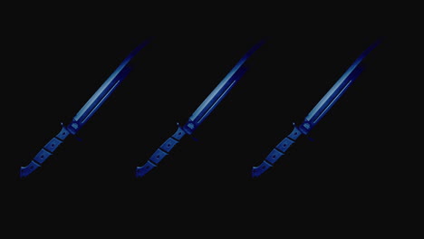 knives on the dark background and in blinking red and blue light rotate in slowmotion