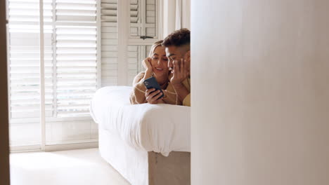 Indian-couple,-relax-and-bonding-with-phone