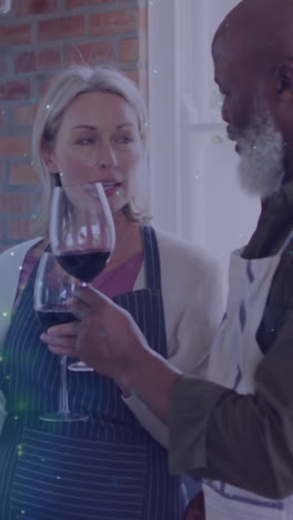 animación de luces sobre diversas parejas mayores bebiendo vino en casa