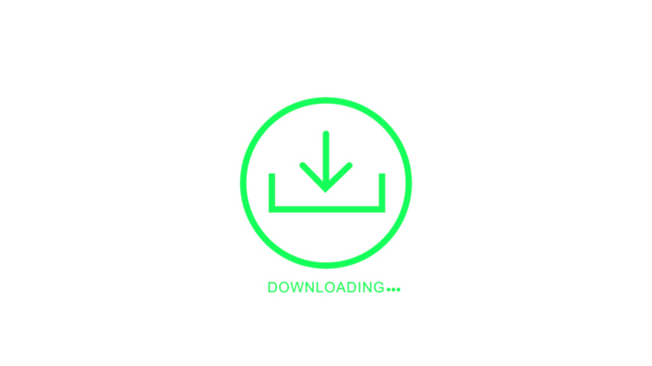 Minimal file download motion visual with green arrow icon white background and clean software