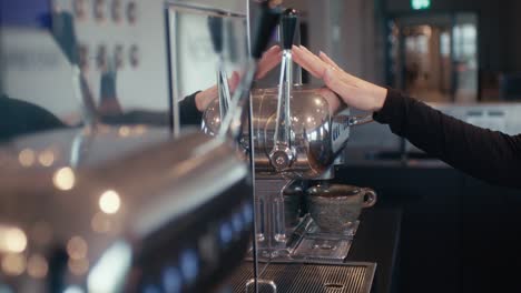 coffee pad is placed in the coffee machine and started