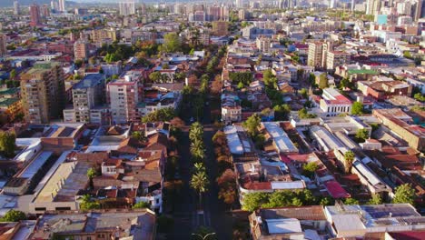 aerial view of the brasil neighborhood in santiago chile at sunset