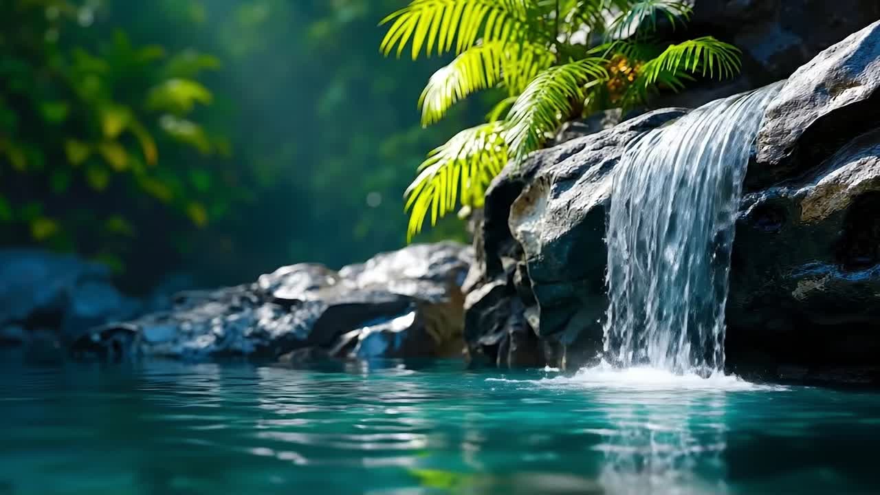 una piccola cascata al centro di un corpo d'acqua