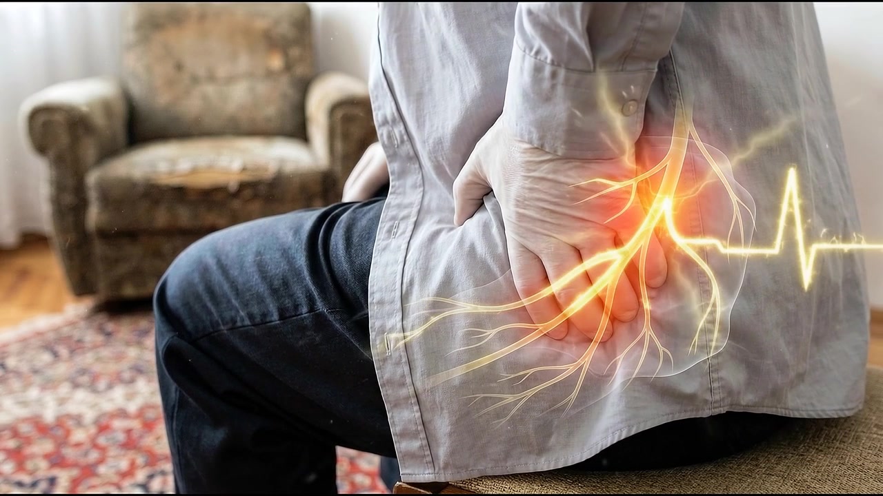 Person Experiencing Hip Pain with Animated Nerve Illustration