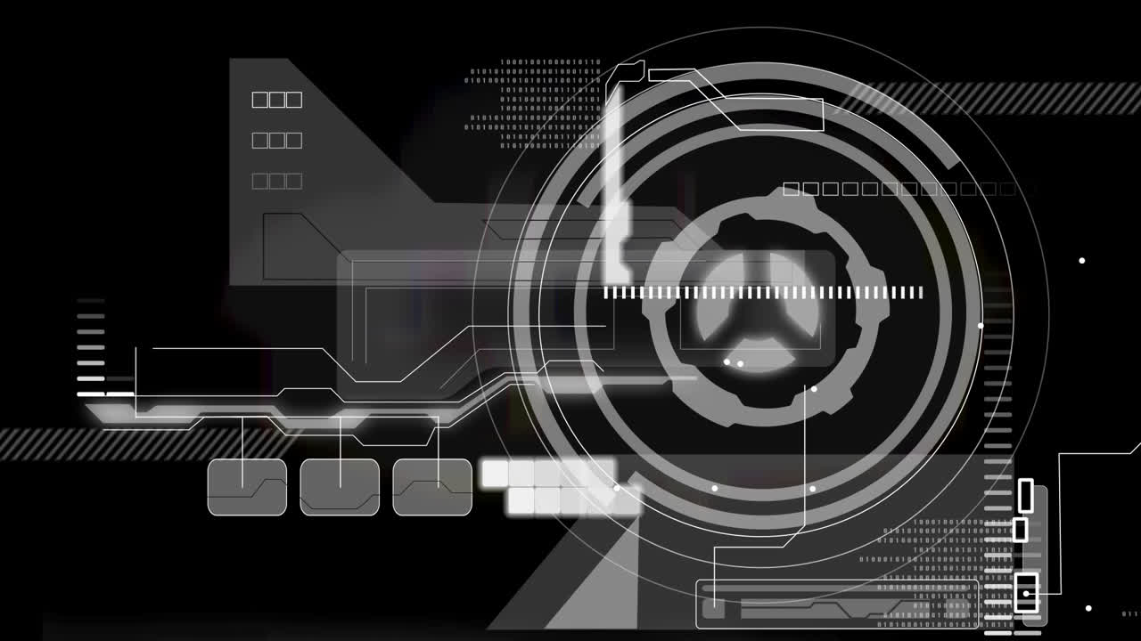 Animation of scope and data processing over black background