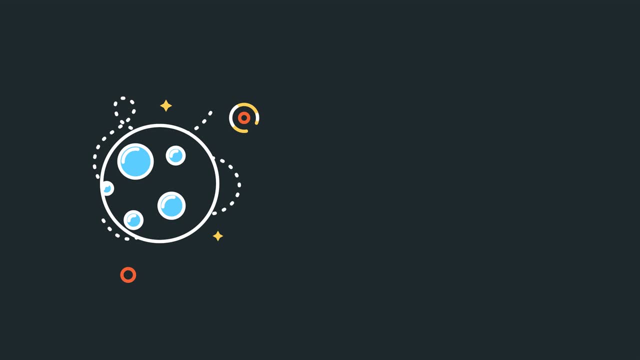 video en 4k de un boceto espacial de dibujos animados en fondo negro.