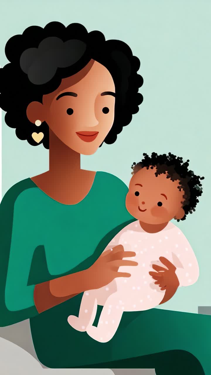 Uma mãe carinhosa segura alegremente seu bebê sorrindo, mostrando um belo vínculo que reflete calor, felicidade e conexão em uma ilustração vibrante e colorida.