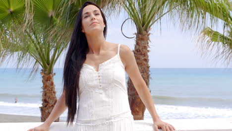 Woman-Looking-into-the-Distance-on-Tropical-Beach