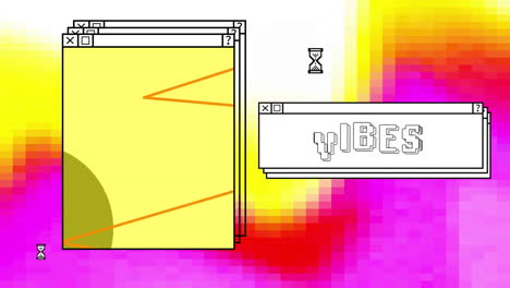 animación de vibraciones de texto sobre pantallas de computadora y fondo vibrante