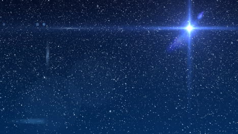 nieve cayendo y la noche de navidad cielo estrellado con la estrella del norte