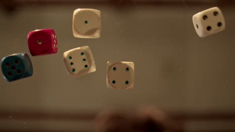 colorful dice in mid-air