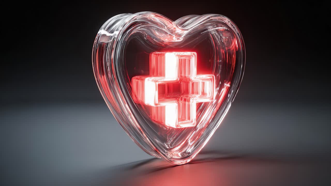 A Beautiful Heart-Shaped Symbol Illuminated with a Red Cross, Representing Health, Care, and Compassion in a Strikingly Artistic Design That Captivates the Viewer’s Attention