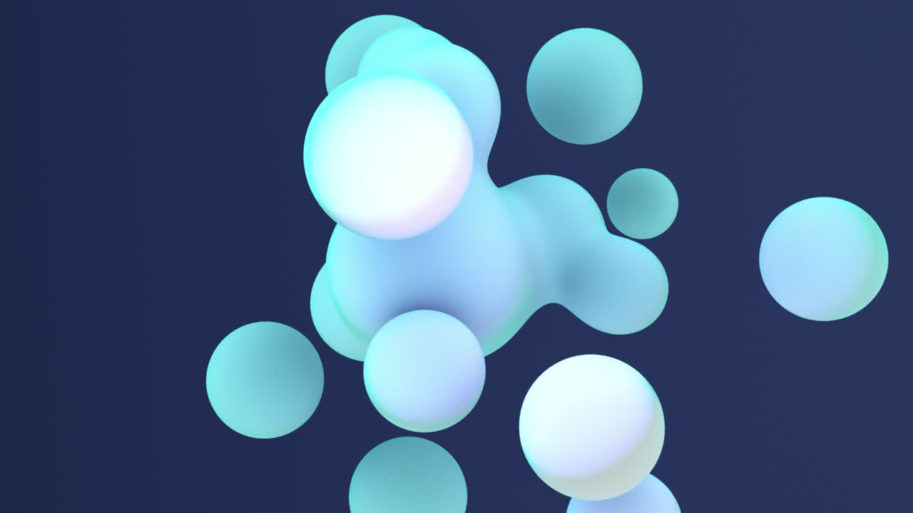 Liquid bubbles rotate and flow into each other. 3D-render.