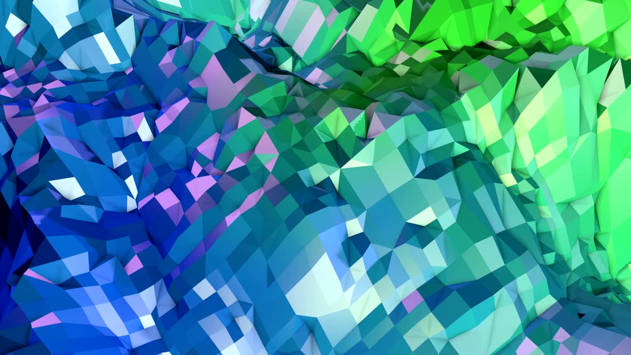 4k 로우 폴리 배경 애니메이션 (루프) - 현대 기하학적 로우폴리 스타일의 완벽한 3d 애니메이션 (그래디언트 색상과 함께) - 창의적인 간단한 배경 - v4 파란색 녹색 풍경
