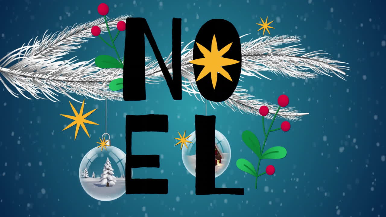 Animation de texte Noël sur un sapin et de la neige qui tombe