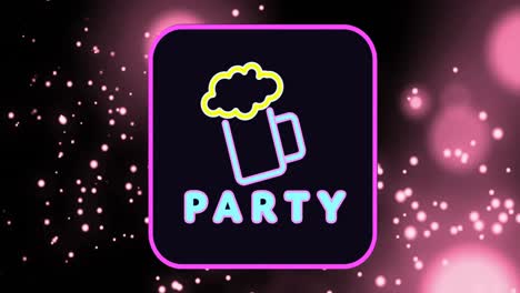 Animation-Von-Partytext-über-Lichtpunkten-Und-Biersymbol