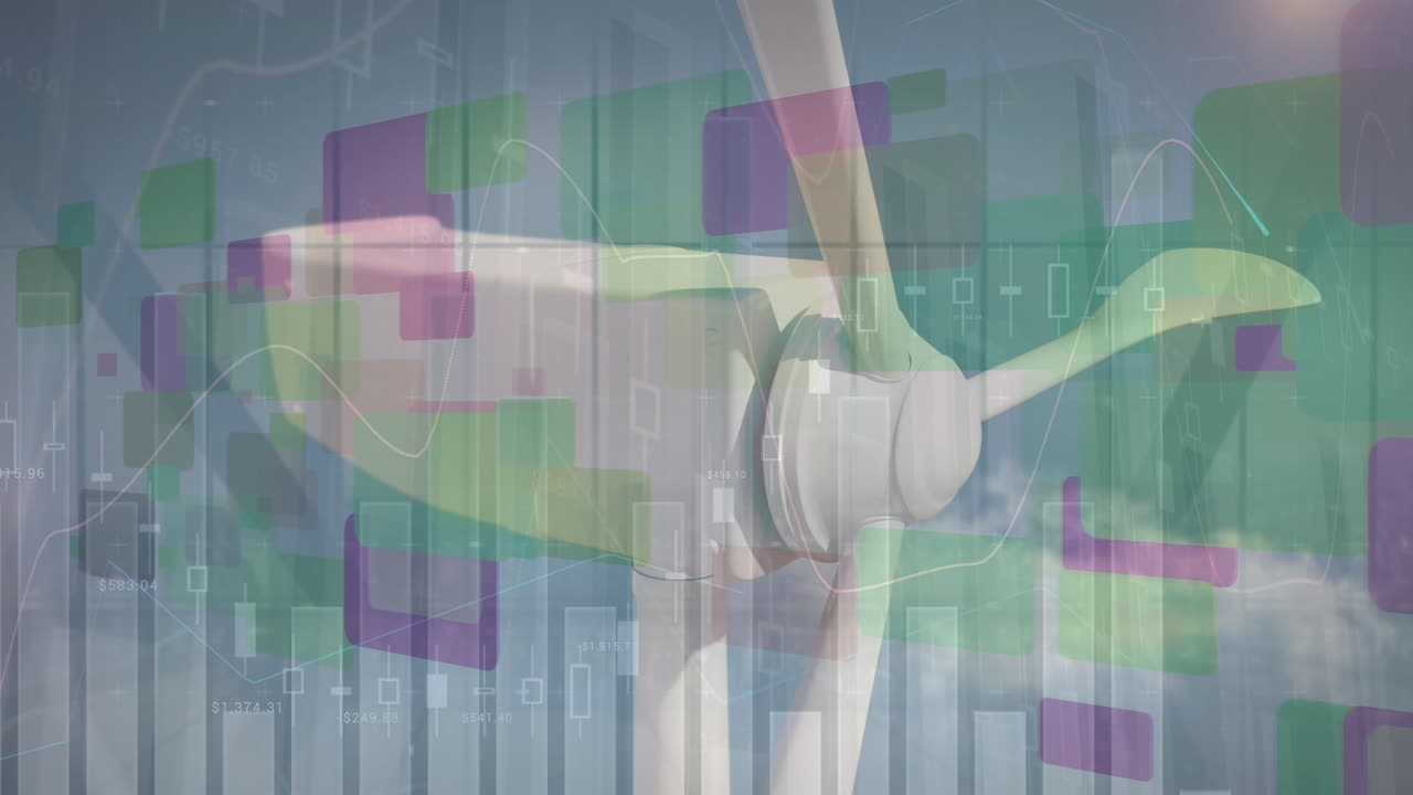 풍력 공장 위의 데이터 처리 애니메이션