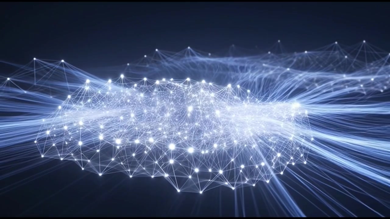 Abstract Digital Network Connection with Glowing Nodes and Data Streams