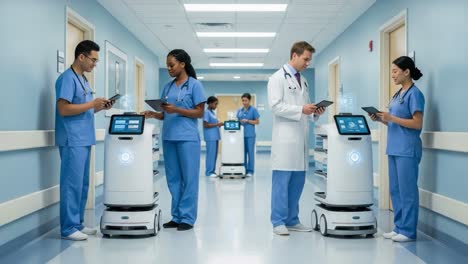 healthcare robotics: advancements in hospital efficiency through automated assistants and healthcare professionals collaborating in modern medical environments