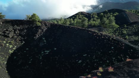 Drone-panning-over-Volcano-lateral-craters