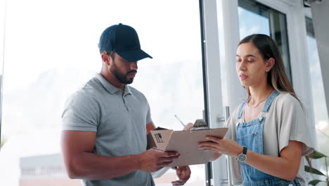 delivery, signing and box with people at front